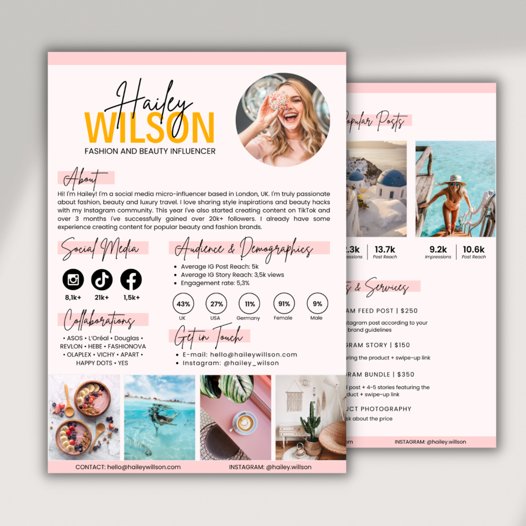 2 Page Influencer Media Kit - Dreamy Pink