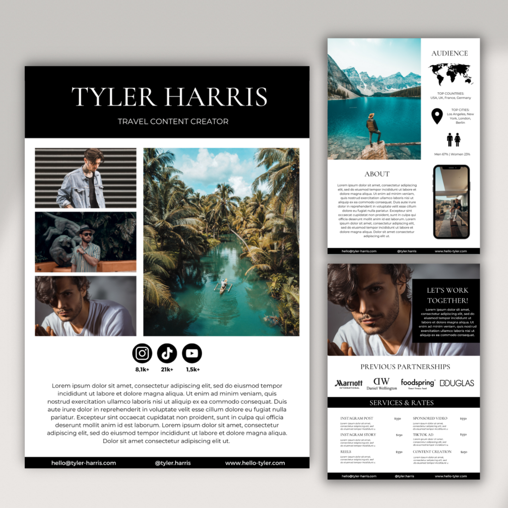 3 Page Media Kit for Travel Content Creators